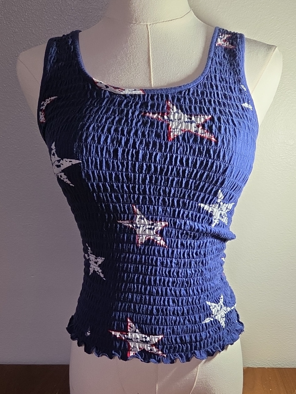 Cloud Chaser Navy Star Smocked Tank Top with White & Red Accents